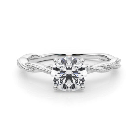 White gold Round Solitaire Twisted Band with Bead Prong Setting
