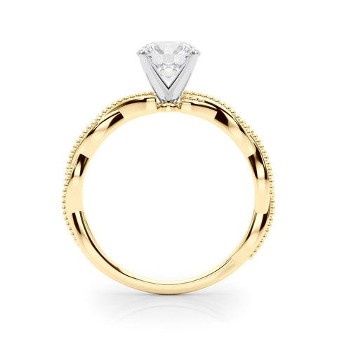 Yellow gold Round Solitaire Twisted Band with Bead Prong Setting