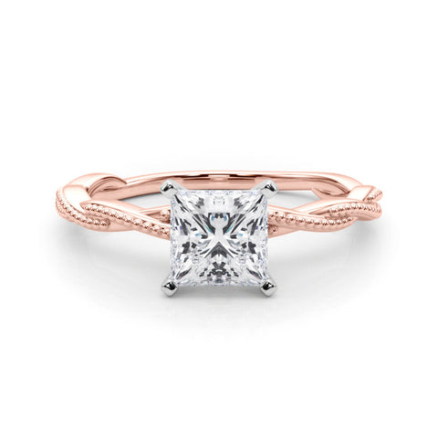 Rose gold Princess Solitaire Twisted Band with Bead Prong Setting