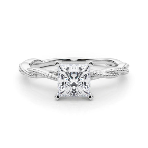 Platinum Princess Solitaire Twisted Band with Bead Prong Setting