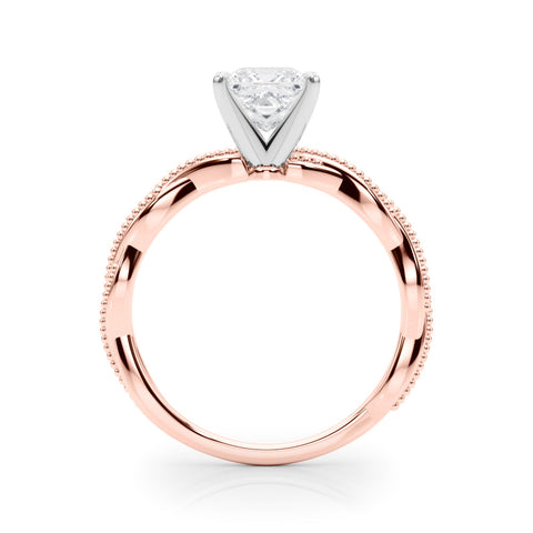 Rose gold Princess Solitaire Twisted Band with Bead Prong Setting