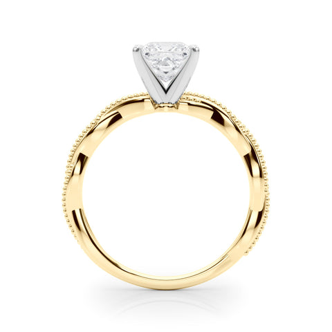 Yellow gold Princess Solitaire Twisted Band with Bead Prong Setting
