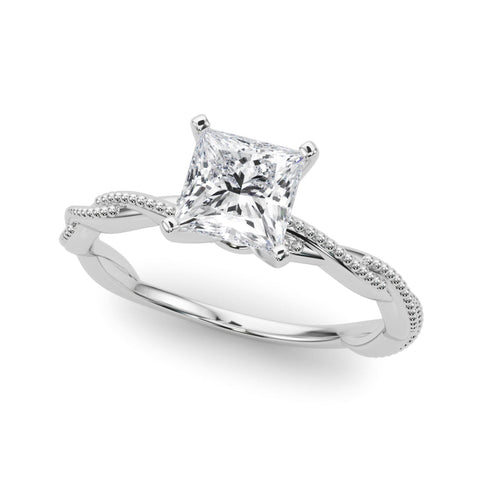 Silver Princess Solitaire Twisted Band with Bead Prong Setting