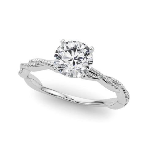 White gold Round Solitaire Twisted Band with Bead Prong Setting