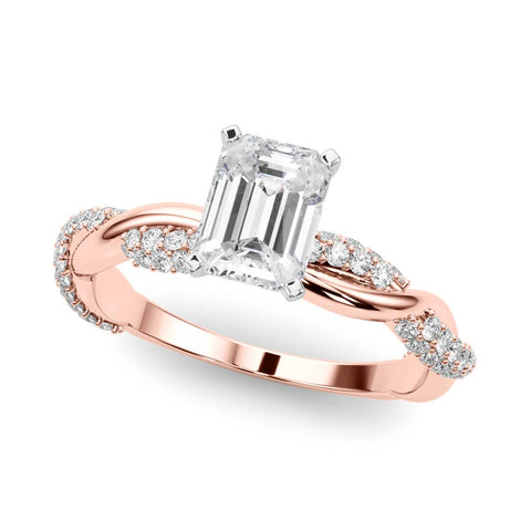 Rose gold Emerald Solitaire Twist Band with Pave Prong Setting
