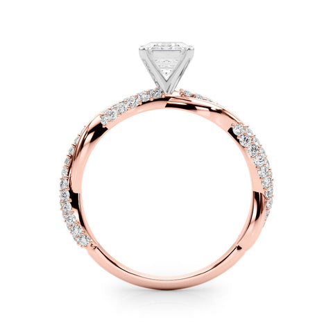 Rose gold Emerald Solitaire Twist Band with Pave Prong Setting