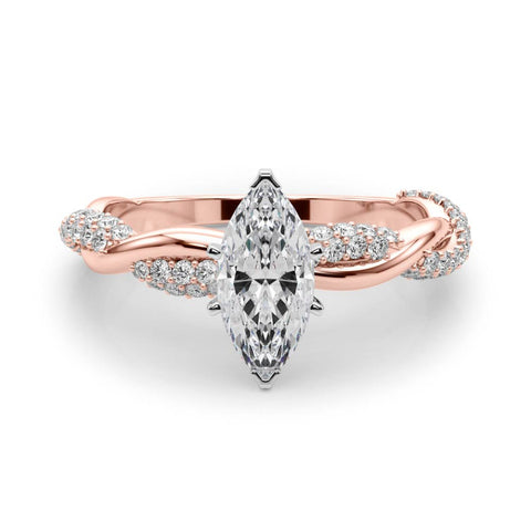 Rose gold Marquise Solitaire Twist Band with Pave Prong Setting
