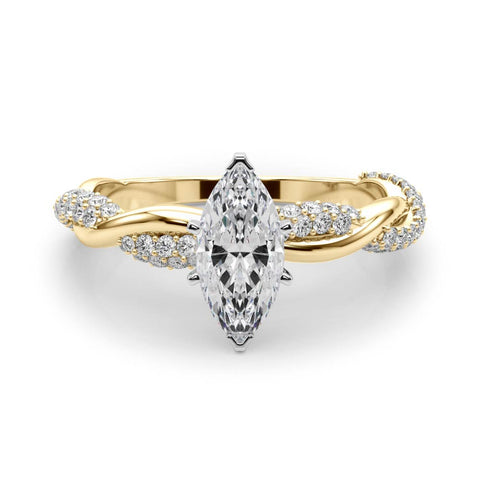 Yellow gold Marquise Solitaire Twist Band with Pave Prong Setting