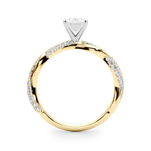 Yellow gold Oval Solitaire Twist Band with Pave Prong Setting