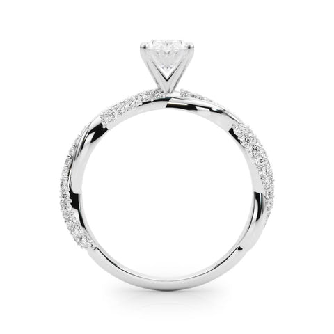 White gold Oval Solitaire Twist Band with Pave Prong Setting