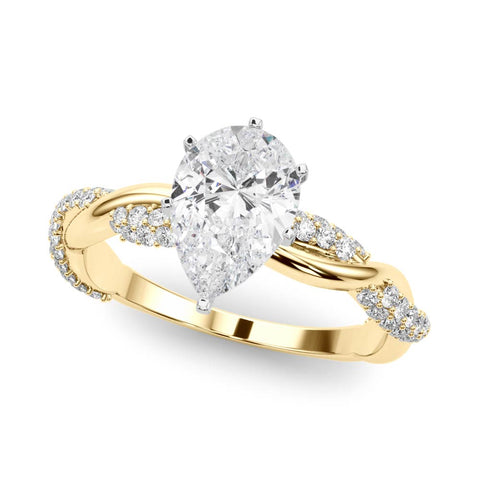 Yellow gold Pear Solitaire Twist Band with Pave Prong Setting