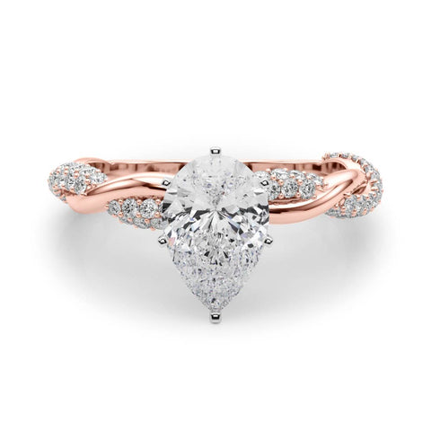 Rose gold Pear Solitaire Twist Band with Pave Prong Setting