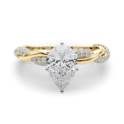 Yellow gold Pear Solitaire Twist Band with Pave Prong Setting