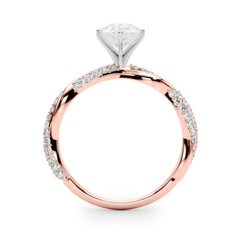 Rose gold Pear Solitaire Twist Band with Pave Prong Setting