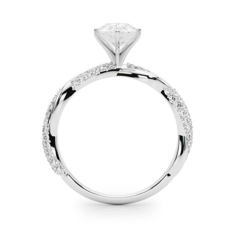 Platinum Pear Solitaire Twist Band with Pave Prong Setting