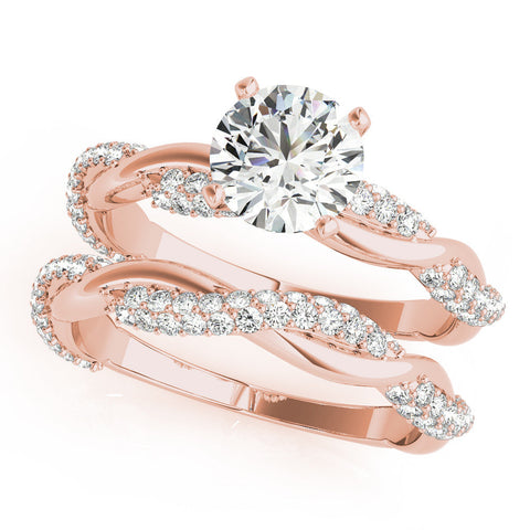 Rose gold Cushion Solitaire Twist Band with Pave Prong Setting