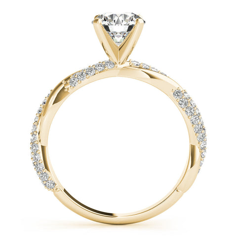 Yellow gold Round Solitaire Twist Band with Pave Prong Setting