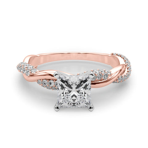 Rose gold Princess Solitaire Twist Band with Pave Prong Setting