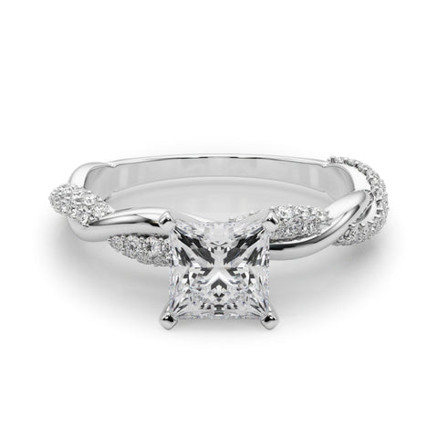 Platinum Princess Solitaire Twist Band with Pave Prong Setting