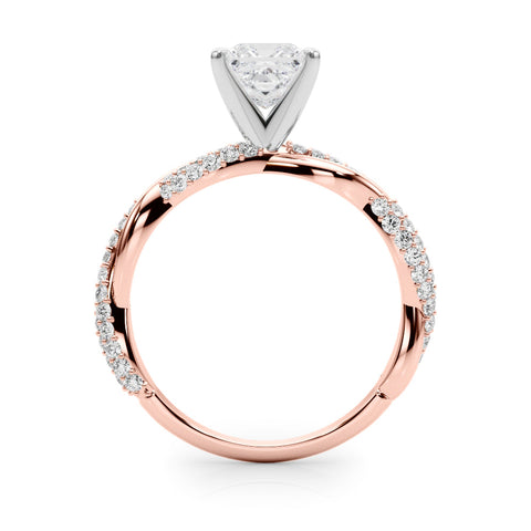 Rose gold Princess Solitaire Twist Band with Pave Prong Setting