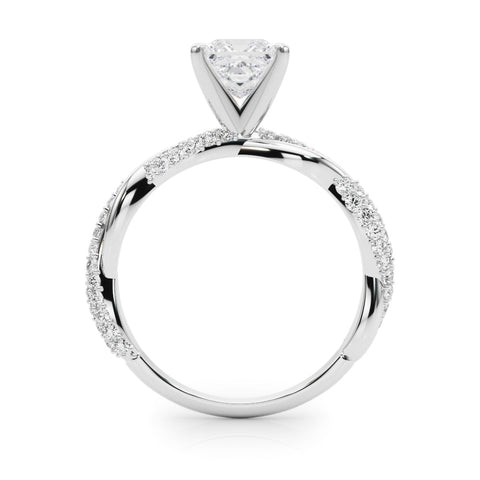 Platinum Princess Solitaire Twist Band with Pave Prong Setting
