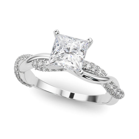 Platinum Princess Solitaire Twist Band with Pave Prong Setting