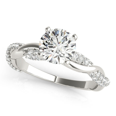 White gold Round Solitaire Twist Band with Pave Prong Setting