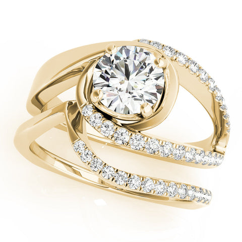 Yellow gold Round Solitaire Split Shank Halo Prong Ring