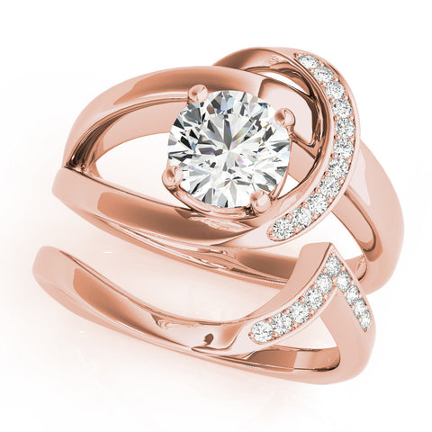 Rose gold Round Solitaire Diamond Crossover Band with Four-Prong Setting
