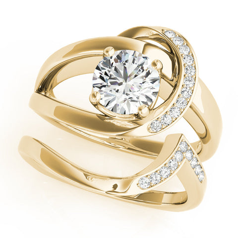 Yellow gold Round Solitaire Diamond Crossover Band with Four-Prong Setting
