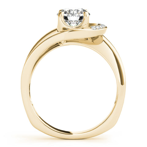Yellow gold Round Solitaire Diamond Crossover Band with Four-Prong Setting