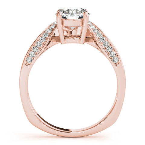 Rose gold Round Solitaire Diamond Engagement Ring with Pave Band and Four-Prong Setting