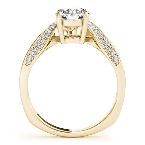 Yellow gold Round Solitaire Diamond Engagement Ring with Pave Band and Four-Prong Setting