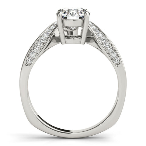Platinum Round Solitaire Diamond Engagement Ring with Pave Band and Four-Prong Setting