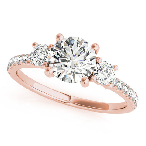 Rose gold Three-Stone Round Cut Diamond Pavé Band with Prong Setting