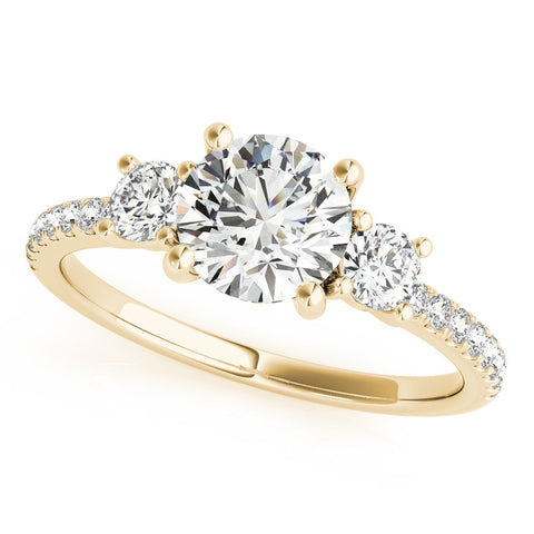Yellow gold Three-Stone Round Cut Diamond Pavé Band with Prong Setting