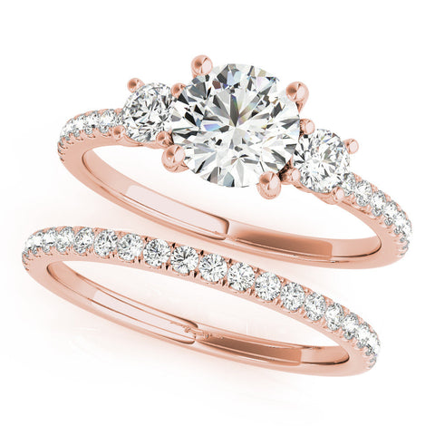 Rose gold Three-Stone Round Cut Diamond Pavé Band with Prong Setting