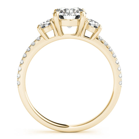 Yellow gold Three-Stone Round Cut Diamond Pavé Band with Prong Setting