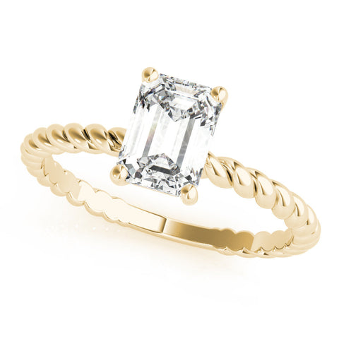 Yellow gold Emerald Cut Solitaire Twisted Band with Four-Prong Setting