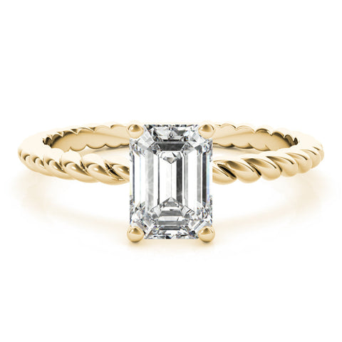 Yellow gold Emerald Cut Solitaire Twisted Band with Four-Prong Setting