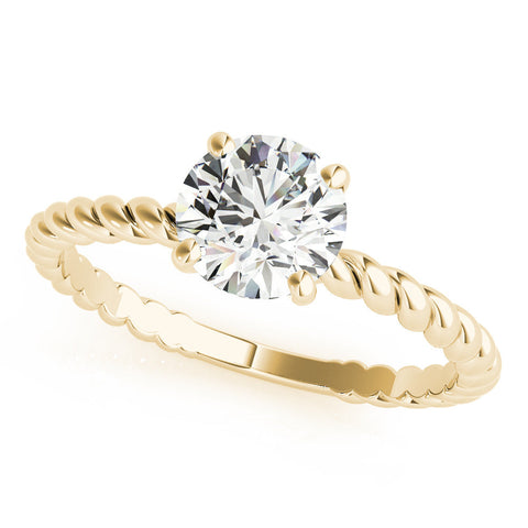 Yellow gold Round Solitaire Twist Band Ring with Four-Prong Setting