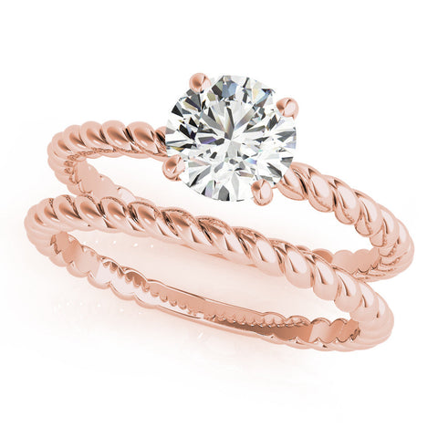 Rose gold Round Solitaire Twist Band Ring with Four-Prong Setting