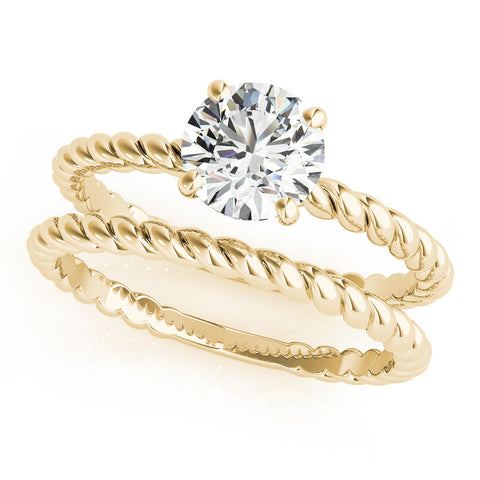 Yellow gold Round Solitaire Twist Band Ring with Four-Prong Setting