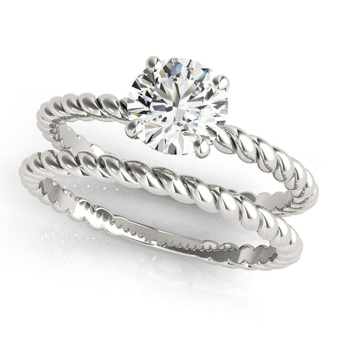 White gold Round Solitaire Twist Band Ring with Four-Prong Setting