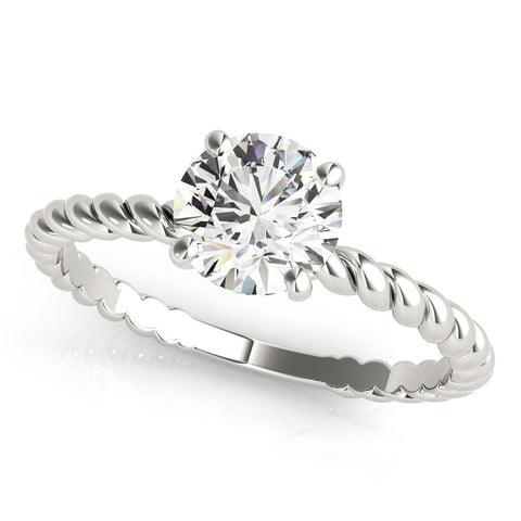 White gold Round Solitaire Twist Band Ring with Four-Prong Setting