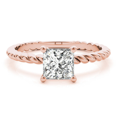 Rose gold Princess Cut Solitaire Twisted Band Ring with Four-Prong Setting