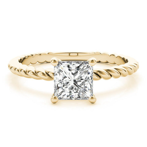 Yellow gold Princess Cut Solitaire Twisted Band Ring with Four-Prong Setting