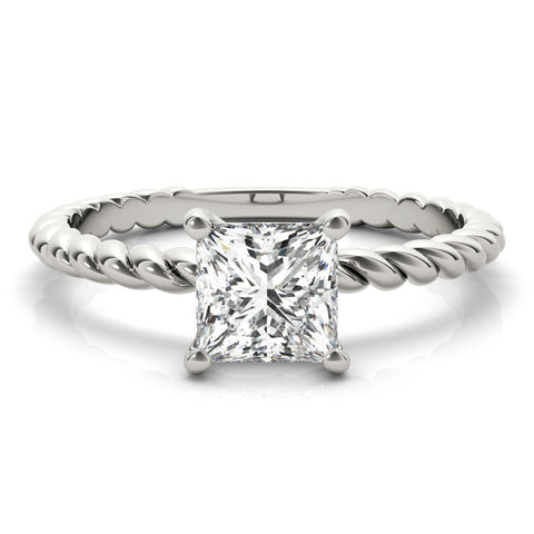 Silver Princess Cut Solitaire Twisted Band Ring with Four-Prong Setting