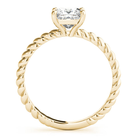 Yellow gold Princess Cut Solitaire Twisted Band Ring with Four-Prong Setting