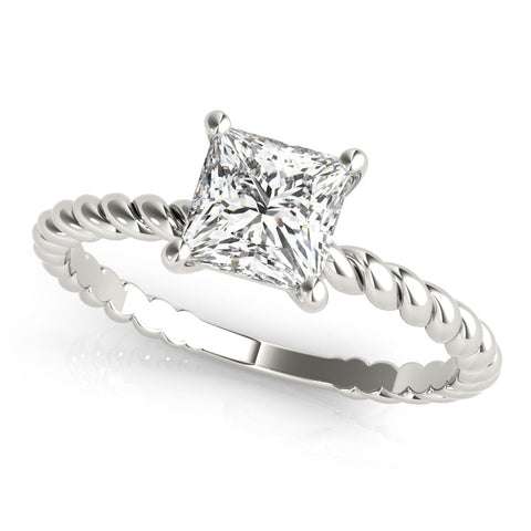 White gold Princess Cut Solitaire Twisted Band Ring with Four-Prong Setting